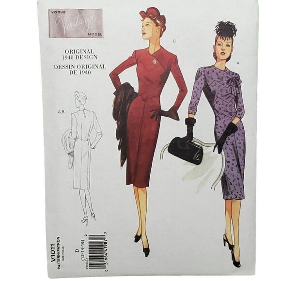 Vogue Vintage Model 1940 Dress Pattern V1011 D 12 14 16 Semi Fitted Yoke Uncut - Picture 1 of 2